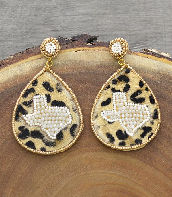 <font color=black>SALE ITEMS</font> :: JEWELRY :: Earrings :: Wholesale Texas Map Seed Bead Leopard Earrings