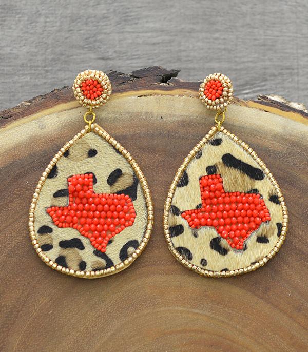 <font color=black>SALE ITEMS</font> :: JEWELRY :: Earrings :: Wholesale Texas Map Seed Bead Leopard Earrings