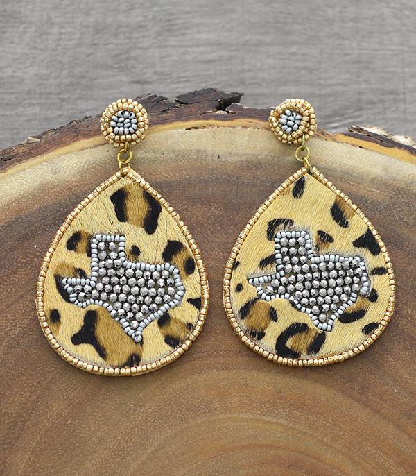 <font color=black>SALE ITEMS</font> :: JEWELRY :: Earrings :: Wholesale Texas Map Seed Bead Leopard Earrings