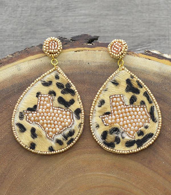 <font color=black>SALE ITEMS</font> :: JEWELRY :: Earrings :: Wholesale Texas Map Seed Bead Leopard Earrings