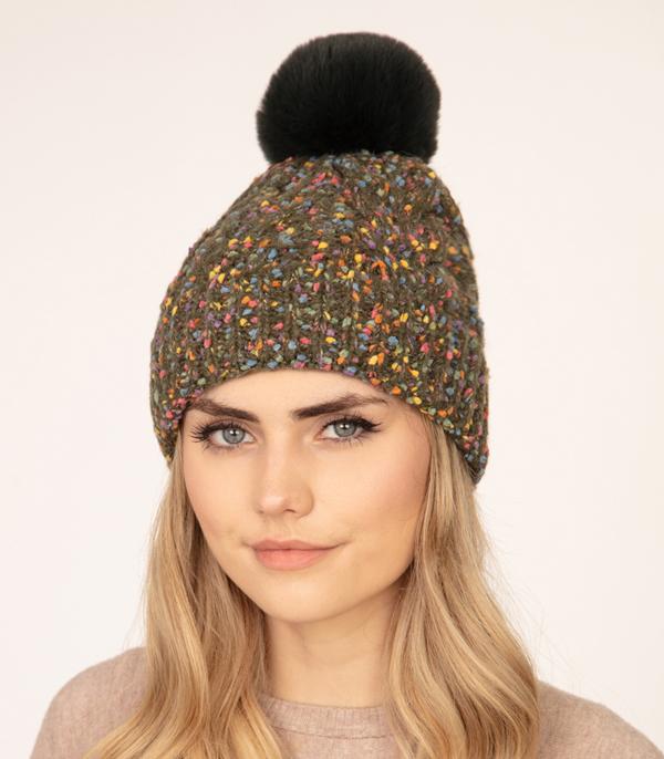 HATS I HAIR ACC :: BEANIES I HEADWRAP :: Wholesale Womens Winter Confetti PomPom Beanie