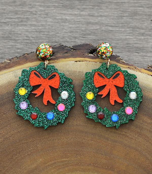 New Arrival :: Wholesale Christmas Wreath Glitter Earrings