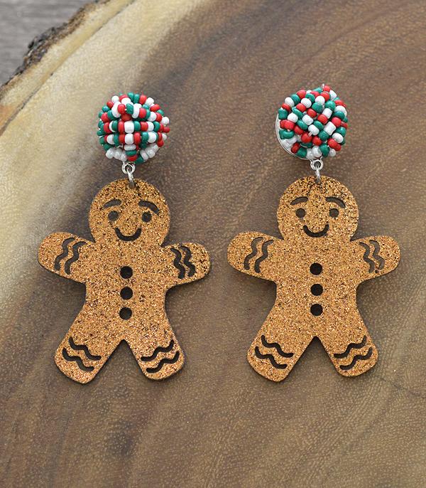New Arrival :: Wholesale Glitter Gingerbread Man Earrings
