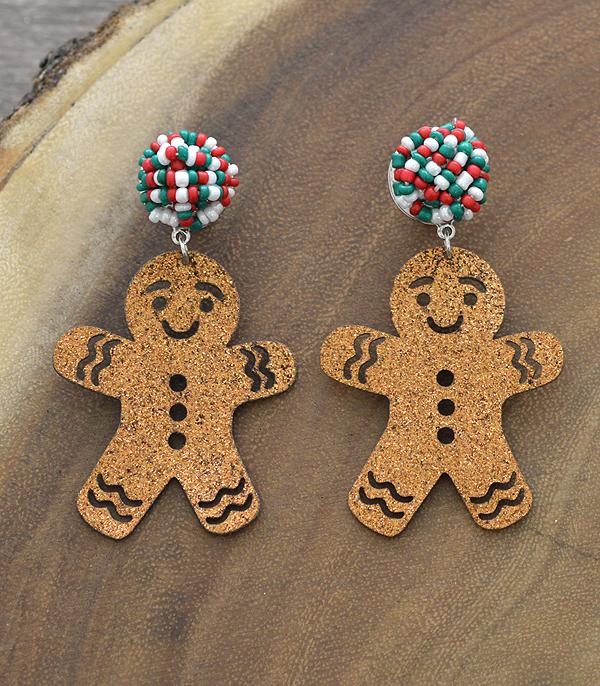 <font color=black>SALE ITEMS</font> :: JEWELRY :: Earrings :: Wholesale Glitter Gingerbread Man Earrings