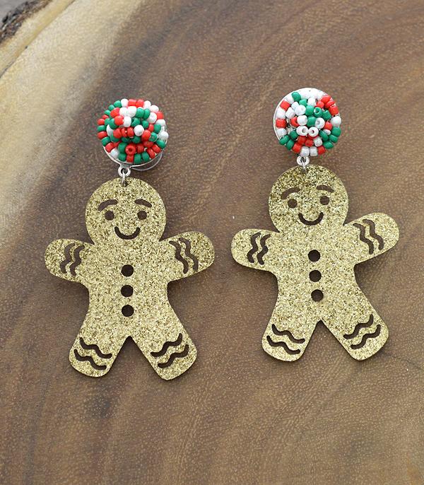 New Arrival :: Wholesale Glitter Gingerbread Man Earrings