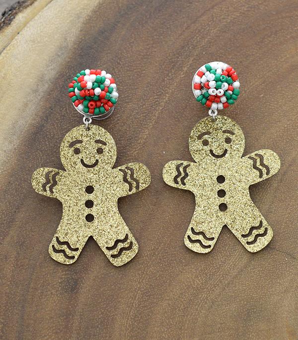 <font color=GREEN>HOLIDAYS</font> :: Wholesale Glitter Gingerbread Man Earrings