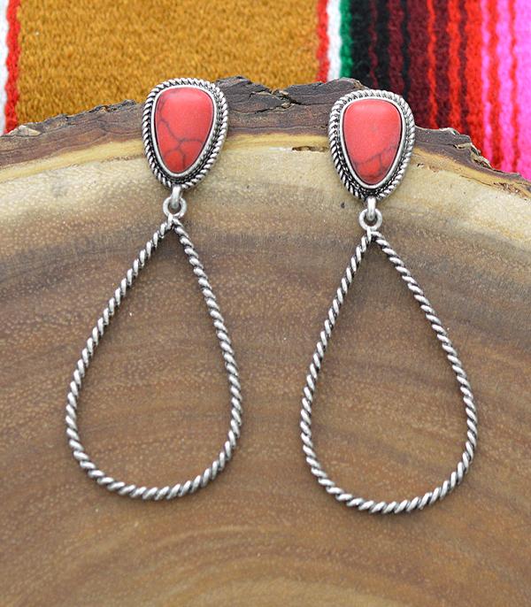 EARRINGS :: WESTERN POST EARRINGS :: Wholesale Western Semi Stone Teardrop Earrings