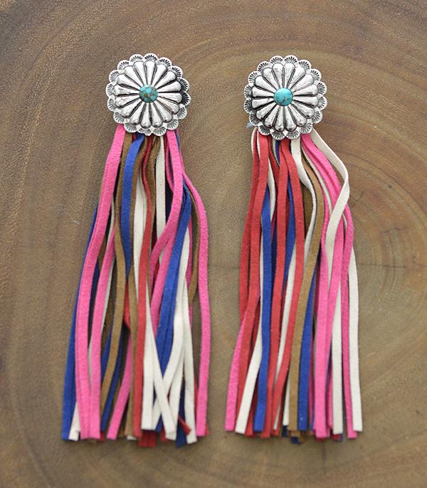 <font color=black>SALE ITEMS</font> :: JEWELRY :: Earrings :: Wholesale Western Concho Post Fringed Earrings