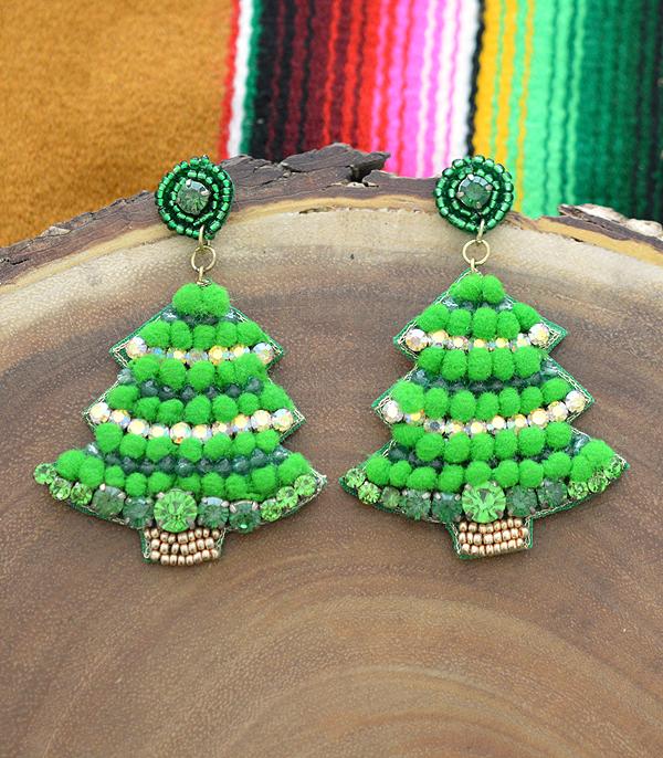 New Arrival :: Wholesale Pom Stone Christmas Tree Earrings