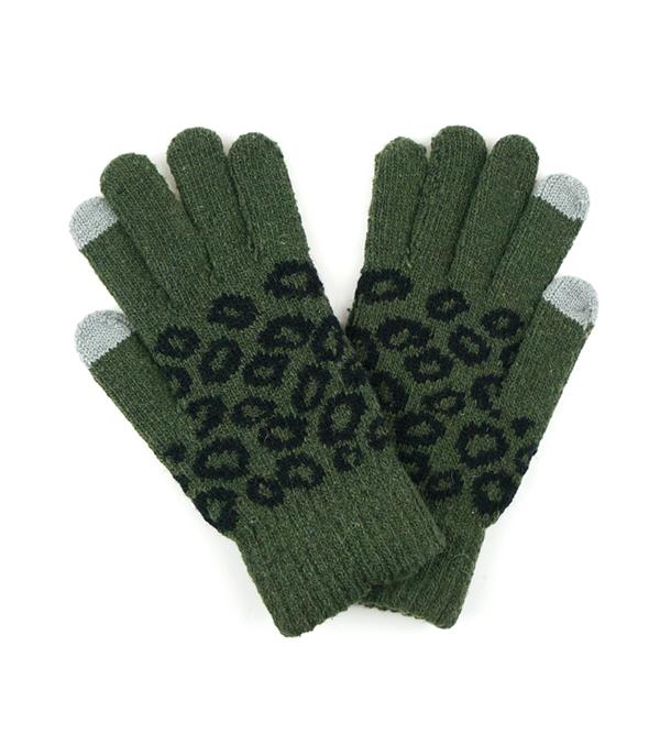 GLOVES :: Wholesale Womens Leopard Knit Winter Gloves