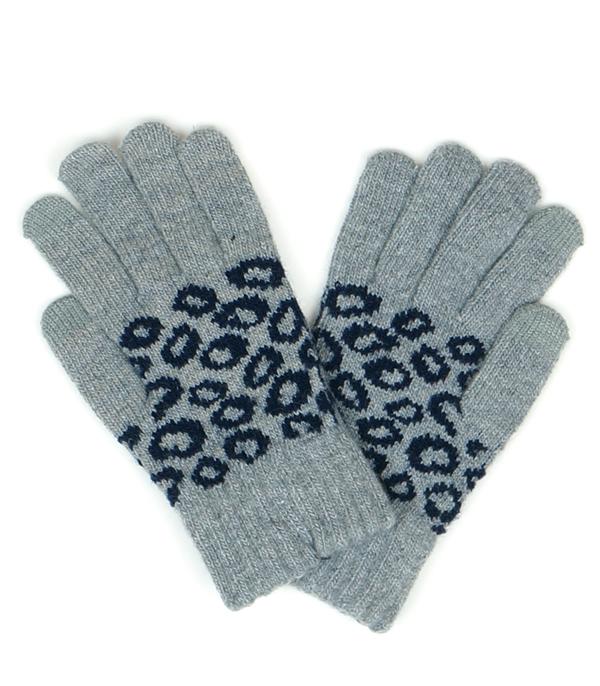 GLOVES :: Wholesale Womens Leopard Knit Winter Gloves