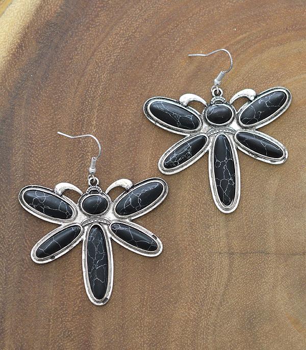 EARRINGS :: WESTERN HOOK EARRINGS :: Wholesale Dragonfly Turquoise Semi Stone Earrings