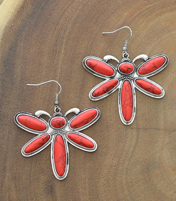 New Arrival :: Wholesale Dragonfly Turquoise Semi Stone Earrings