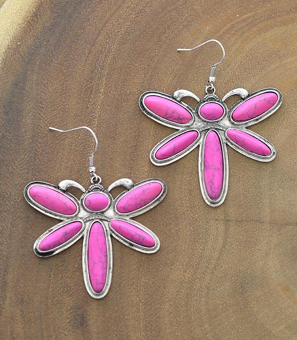 New Arrival :: Wholesale Dragonfly Turquoise Semi Stone Earrings