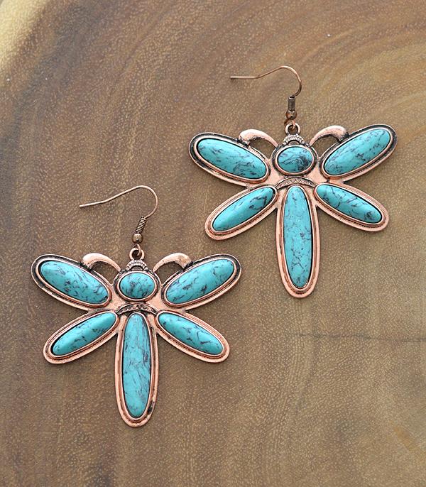 EARRINGS :: WESTERN HOOK EARRINGS :: Wholesale Dragonfly Turquoise Semi Stone Earrings