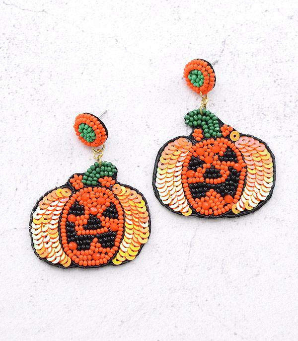 <font color=GREEN>HOLIDAYS</font> :: Wholesale Seed Bead Pumpkin Earrings