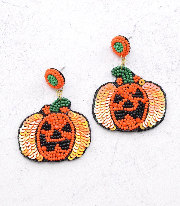 <font color=GREEN>HOLIDAYS</font> :: JEWELRY I BAGS :: Wholesale Seed Bead Pumpkin Earrings