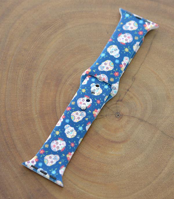 <font color=BLUE>WATCH BAND/ GIFT ITEMS</font> :: SMART WATCH BAND :: Wholesale Sugar Skull Print Silicone Watch Band