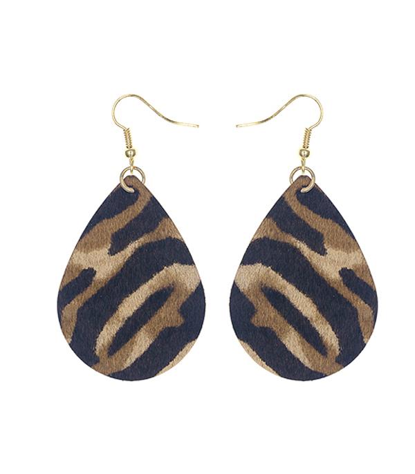 EARRINGS :: WESTERN HOOK EARRINGS :: Wholesale Animal Print Leather Teardrop Earrings