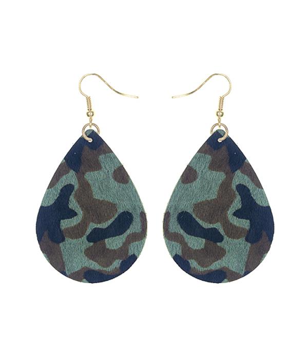 EARRINGS :: WESTERN HOOK EARRINGS :: Wholesale Camo Print Leather Teardrop Earrings