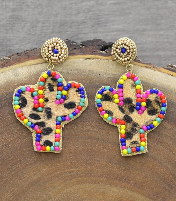 <font color=black>SALE ITEMS</font> :: JEWELRY :: Earrings :: Wholesale Animal Print Leather Cactus Earrings