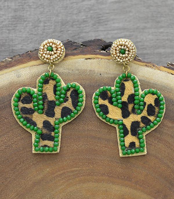 <font color=black>SALE ITEMS</font> :: JEWELRY :: Earrings :: Wholesale Animal Print Leather Cactus Earrings