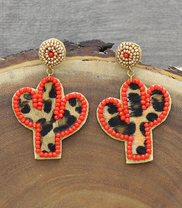 <font color=black>SALE ITEMS</font> :: JEWELRY :: Earrings :: Wholesale Animal Print Leather Cactus Earrings