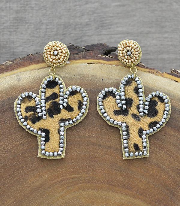 <font color=black>SALE ITEMS</font> :: JEWELRY :: Earrings :: Wholesale Animal Print Leather Cactus Earrings