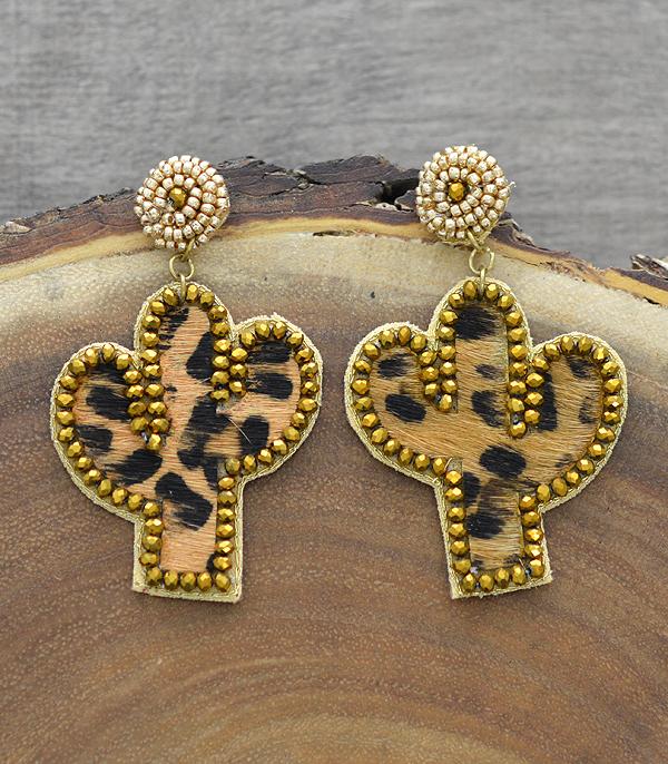 <font color=black>SALE ITEMS</font> :: JEWELRY :: Earrings :: Wholesale Animal Print Leather Cactus Earrings