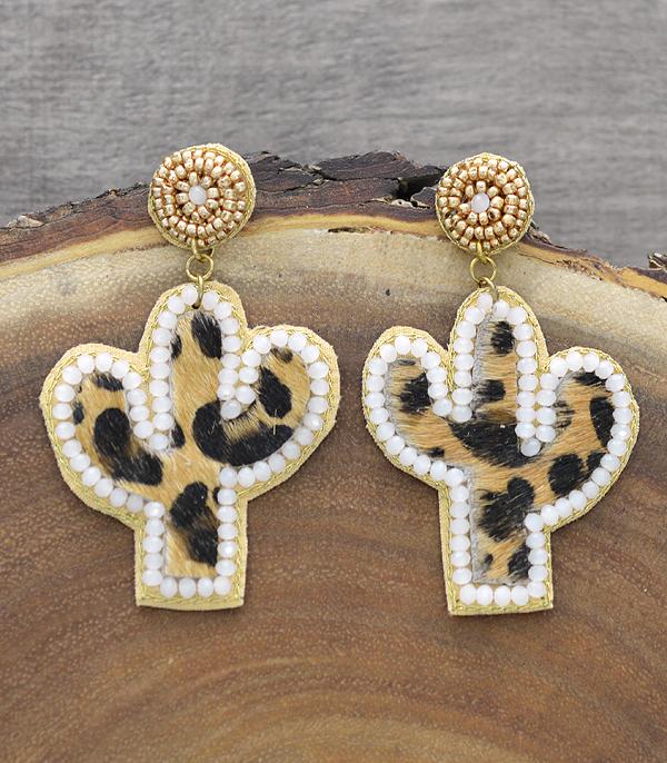 <font color=black>SALE ITEMS</font> :: JEWELRY :: Earrings :: Wholesale Animal Print Leather Cactus Earrings