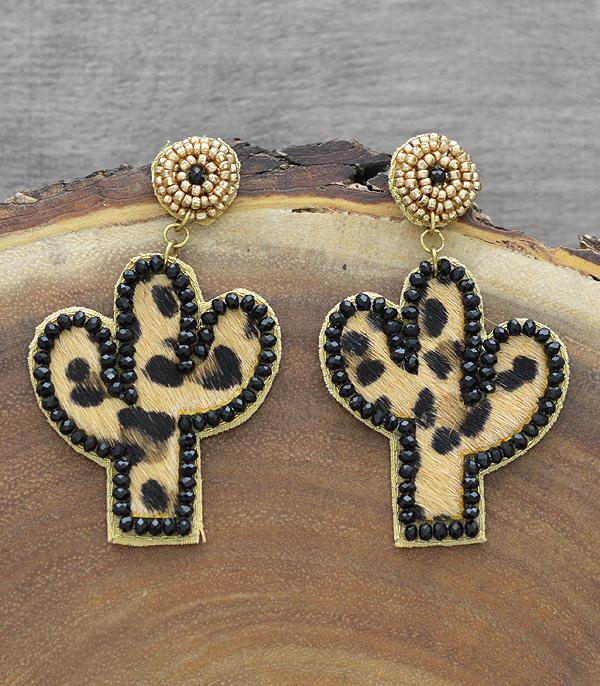 <font color=black>SALE ITEMS</font> :: JEWELRY :: Earrings :: Wholesale Animal Print Leather Cactus Earrings