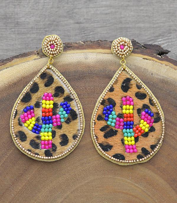 <font color=black>SALE ITEMS</font> :: JEWELRY :: Earrings :: Wholesale Animal Print Leather Cactus Earrings