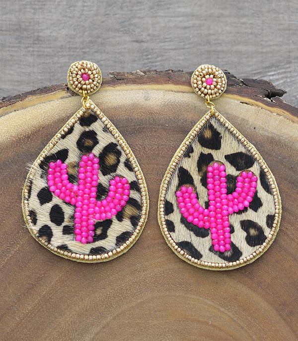 <font color=black>SALE ITEMS</font> :: JEWELRY :: Earrings :: Wholesale Animal Print Leather Cactus Earrings