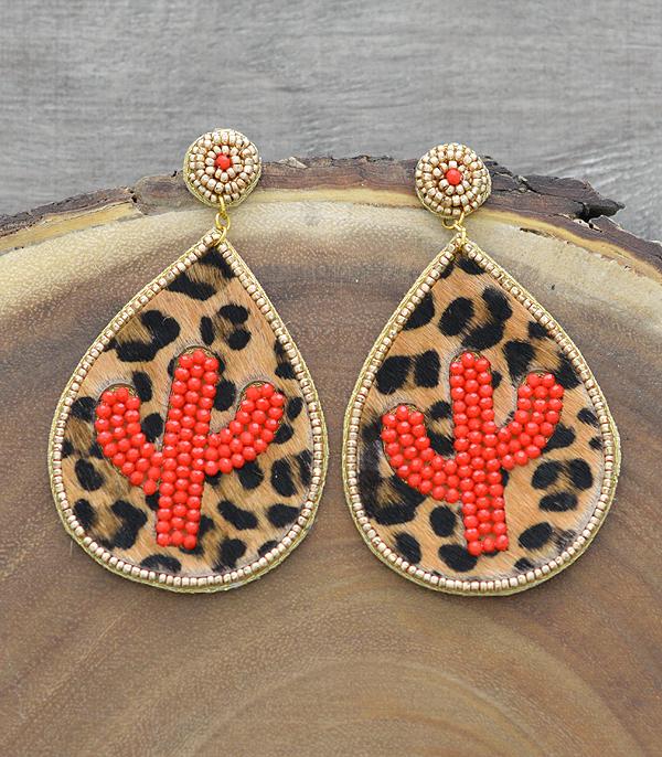 <font color=black>SALE ITEMS</font> :: JEWELRY :: Earrings :: Wholesale Animal Print Leather Cactus Earrings