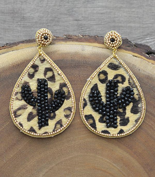 <font color=black>SALE ITEMS</font> :: JEWELRY :: Earrings :: Wholesale Animal Print Leather Cactus Earrings