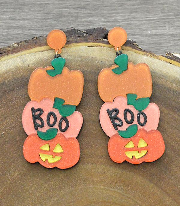 New Arrival :: Wholesale Acrylic Glitter Pumpkin Halloween Earrin