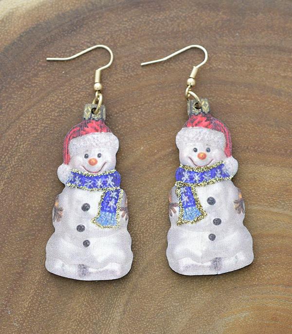 New Arrival :: Wholesale Wood Snowman Dangle Earrings