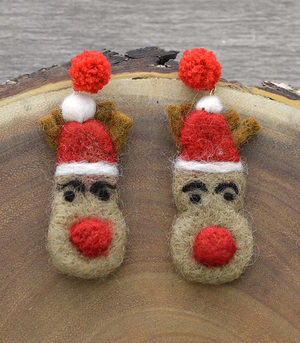 <font color=GREEN>HOLIDAYS</font> :: Wholesale Rudolph Reindeer Pom Pom Earrings