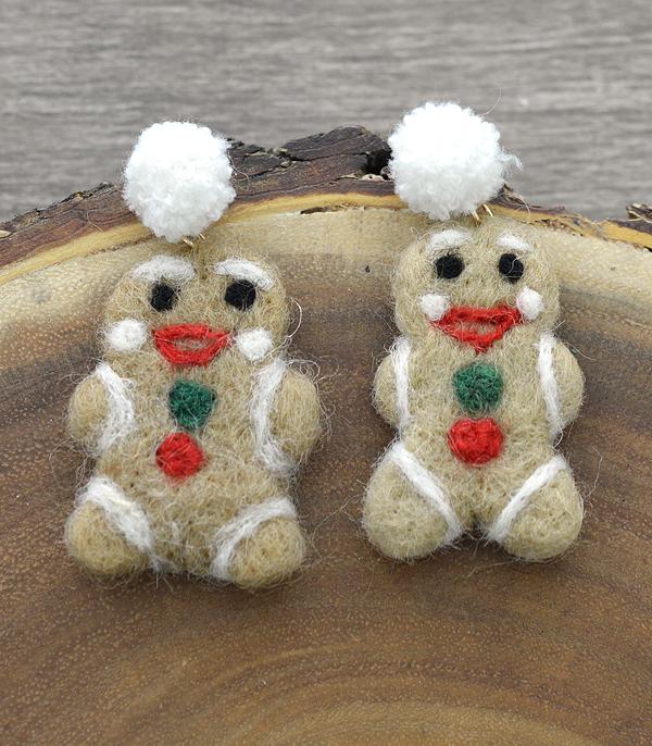 <font color=black>SALE ITEMS</font> :: JEWELRY :: Earrings :: Wholesale Pom Pom Gingerbread Man Earrings