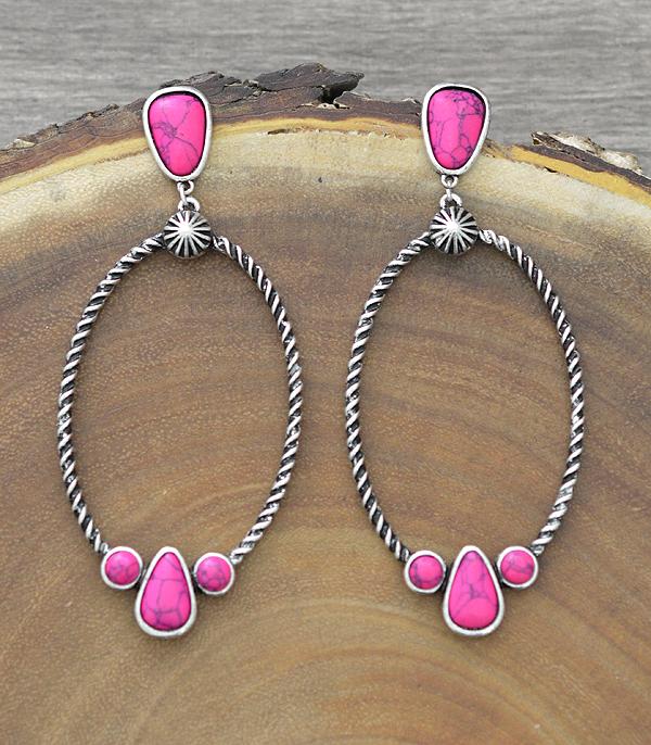 <font color=#FF6EC7>PINK COWGIRL</font> :: Wholesale Western Turquoise Oval Hoop Earrings
