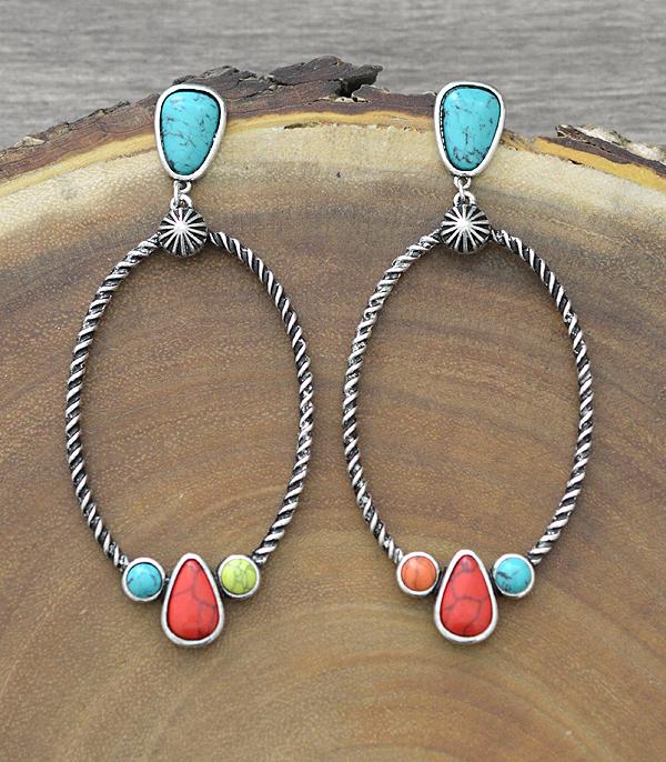 EARRINGS :: WESTERN POST EARRINGS :: Wholesale Western Turquoise Oval Hoop Earrings