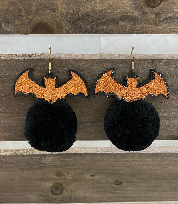 <font color=black>SALE ITEMS</font> :: JEWELRY :: Earrings :: Wholesale Glitter Bat Pom Pom Earrings
