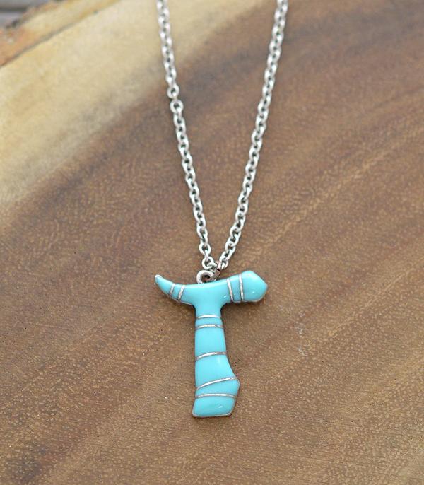 INITIAL JEWELRY :: NECKLACES | RINGS :: Wholesale Turquoise Epoxy Initial Pendant Necklace