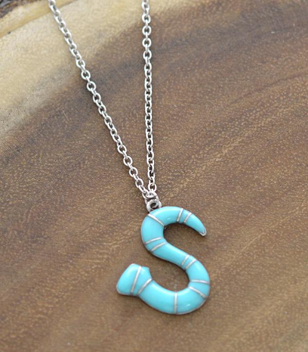 INITIAL JEWELRY :: NECKLACES | RINGS :: Wholesale Turquoise Epoxy Initial Pendant Necklace