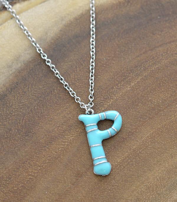 INITIAL JEWELRY :: NECKLACES | RINGS :: Wholesale Turquoise Epoxy Initial Pendant Necklace