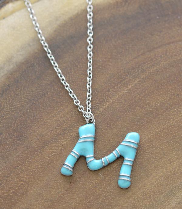 INITIAL JEWELRY :: NECKLACES | RINGS :: Wholesale Turquoise Epoxy Initial Pendant Necklace