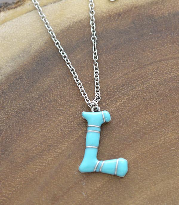 INITIAL JEWELRY :: NECKLACES | RINGS :: Wholesale Turquoise Epoxy Initial Pendant Necklace