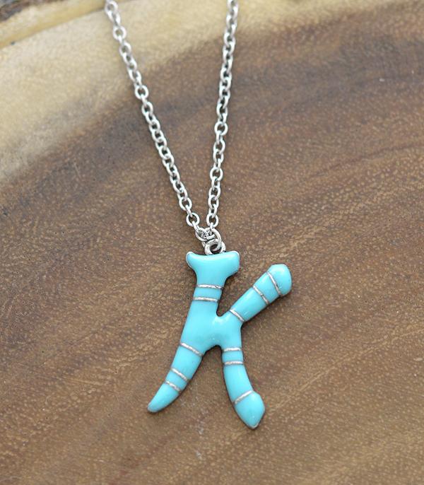 INITIAL JEWELRY :: NECKLACES | RINGS :: Wholesale Turquoise Epoxy Initial Pendant Necklace