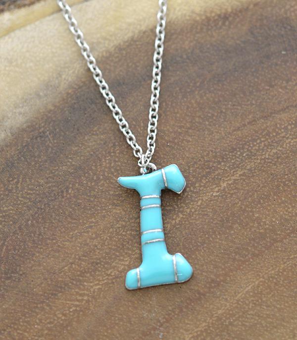 INITIAL JEWELRY :: NECKLACES | RINGS :: Wholesale Turquoise Epoxy Initial Pendant Necklace