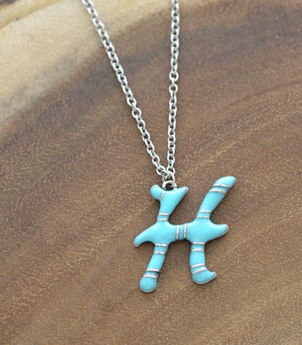 INITIAL JEWELRY :: NECKLACES | RINGS :: Wholesale Turquoise Epoxy Initial Pendant Necklace